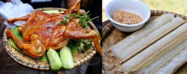 Cơm lam v&agrave; g&agrave; nướng ăn k&egrave;m với muối chẩm ch&eacute;o đặc trưng T&acirc;y Nguy&ecirc;n