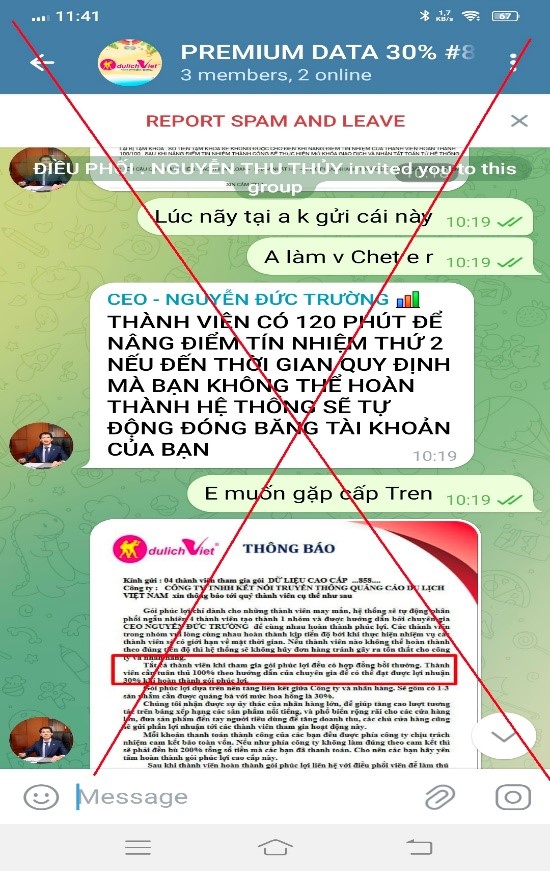 Ảnh chụp màn hình chat Telegram lừa đảo