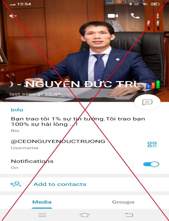 Tài khoản đối tượng lừa đảo trên Telegram